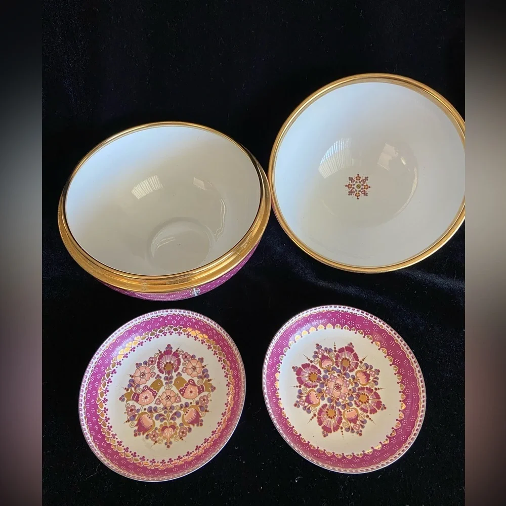 Steinbock Email Studio Austria Large Enamel Round Box & 2 small trinket Dishes